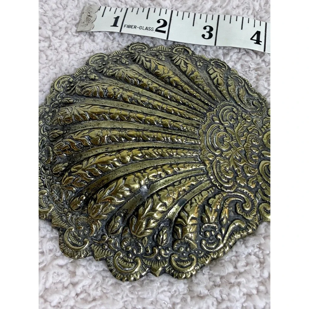 Vintage Ornate Brass Hand Mirror Victorian Style Floral Scrollwork Fan Design